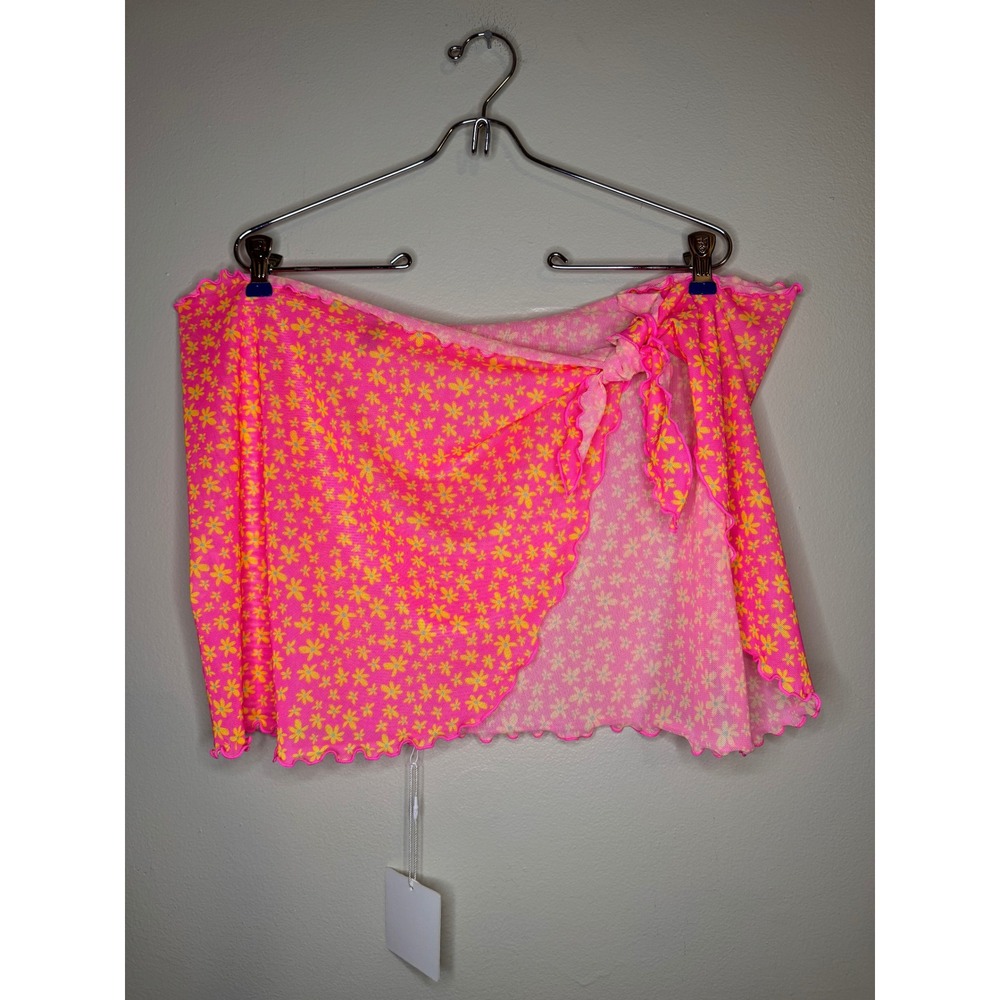 Kulani Kinis Floral Mesh Sarong Wrapโ Skirt Pink Yellow NWT M
